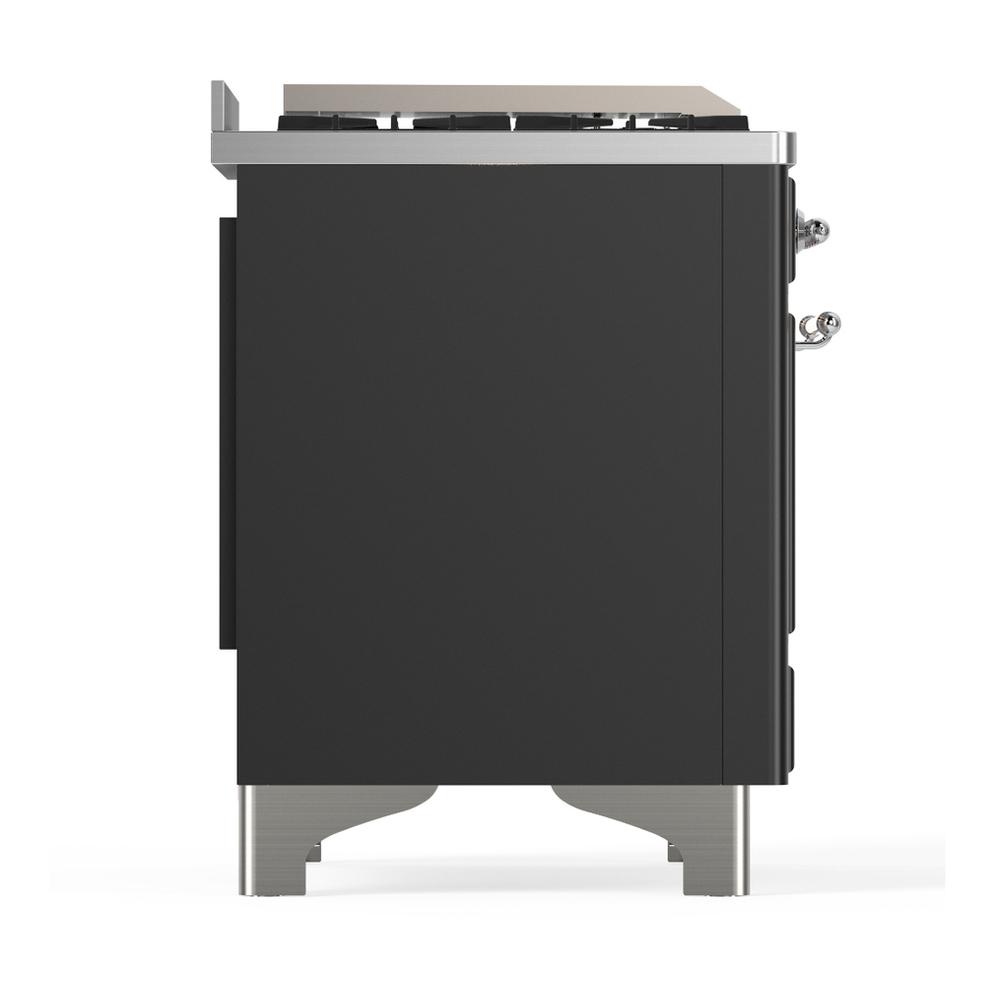 ILVE UM48FSNR3MGCLP Majestic III 48 inch Dual Fuel Range with 5 Black Brass Burners, Griddle and French Top, Dual Function Burner up to 25,000 BTU (Liquid Propane, Triple Glass Door, Graphite Matte, Chrome)