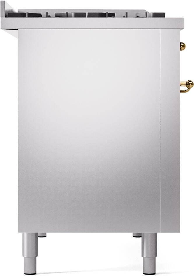 Nostalgie II 48 Inch Dual Fuel Liquid Propane Freestanding Range in Stainless Steel with Brass Trim