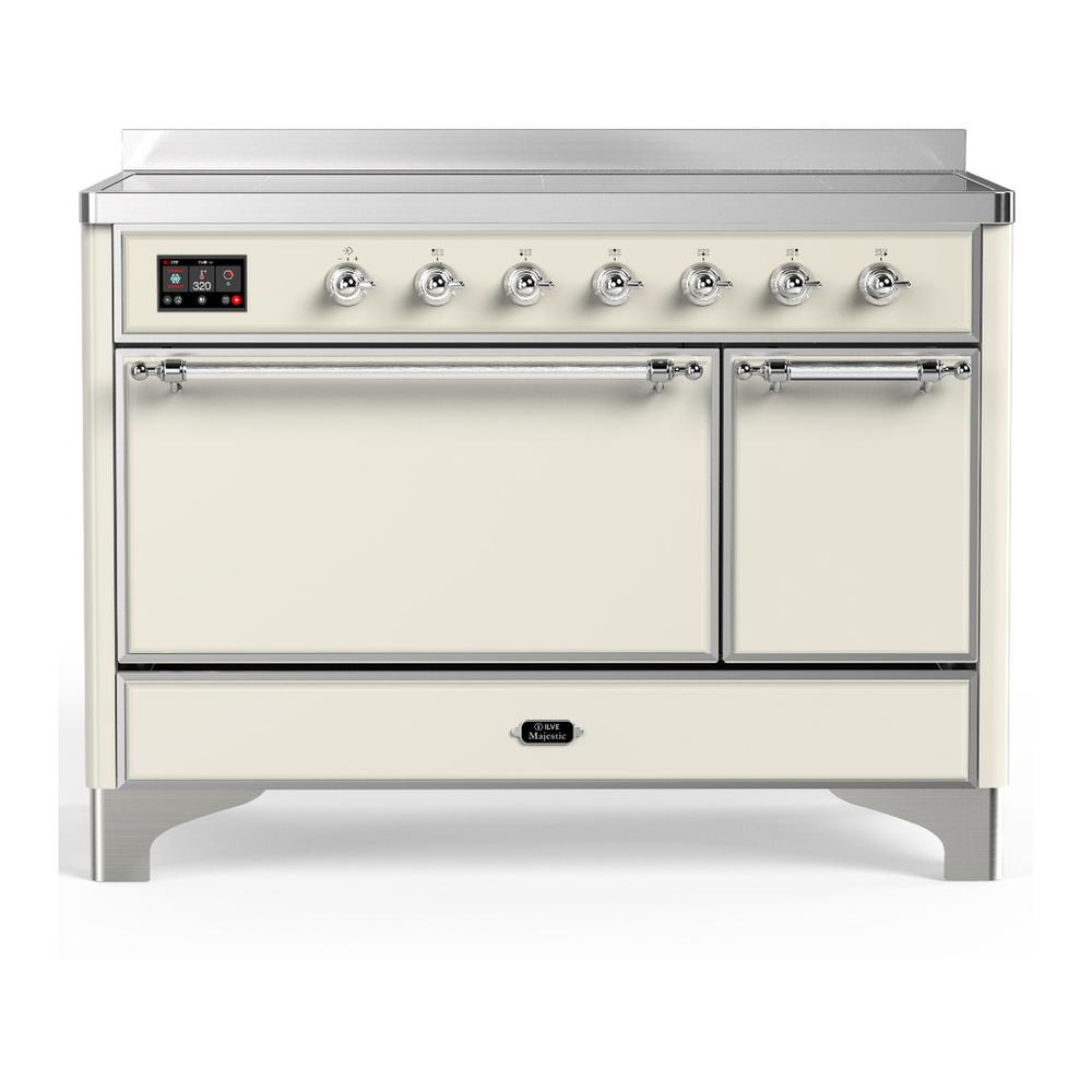 ILVE UMIB48QNR3AWC Majestic III 48 inch Induction Range with 6 Elements, 5.02 cu. ft. Total Oven Capacity (Solid Door, Antique White, Chrome)