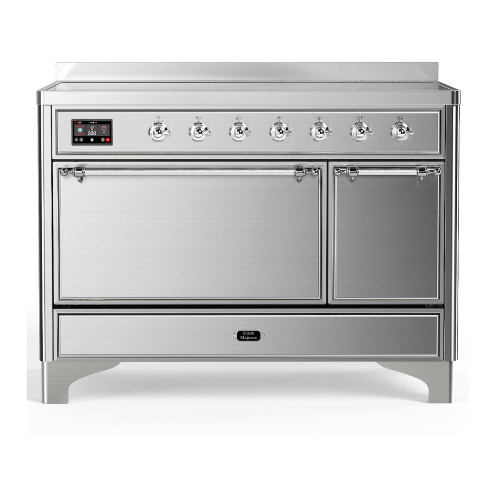 ILVE UMIB48QNR3SSC Majestic III 48 inch Induction Range with 6 Elements, 5.02 cu. ft. Total Oven Capacity (Solid Door, Stainless Steel, Chrome)