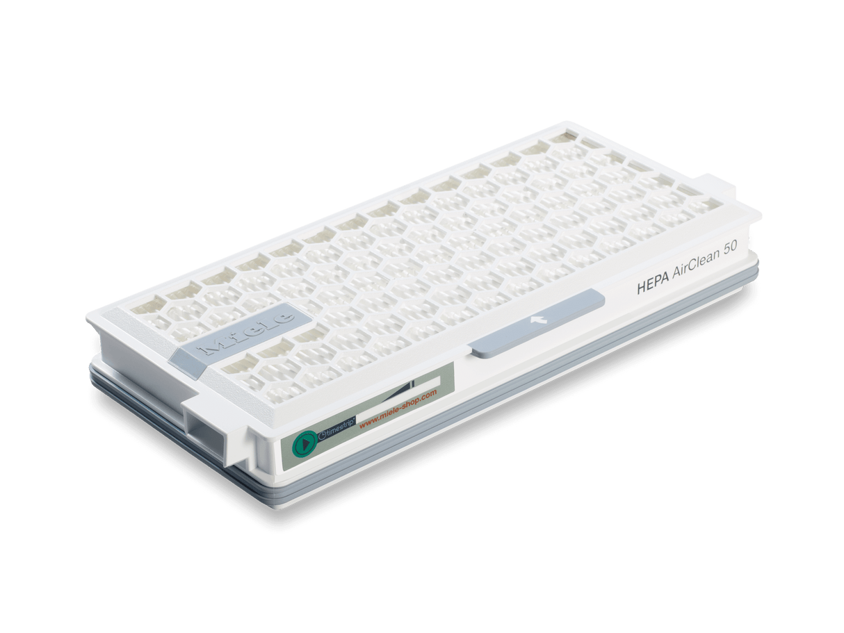 HEPA AirClean Filter with TimeStrip® - safely traps fine dust and allergens.