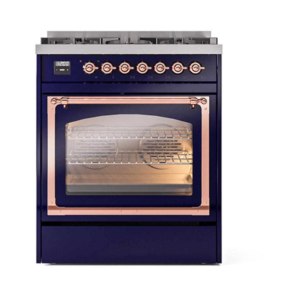 ILVE UN30NMPMBPLP Nostalgie II Noblesse 30 inch Dual Fuel Range (Liquid Propane, Triple Glass Door, Midnight Blue, Copper)