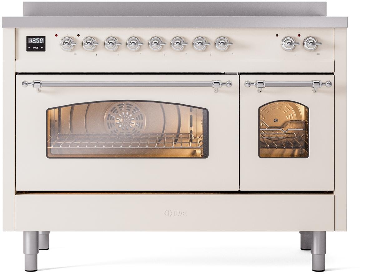 Nostalgie II 48 Inch Electric Freestanding Range in Antique White with Chrome Trim
