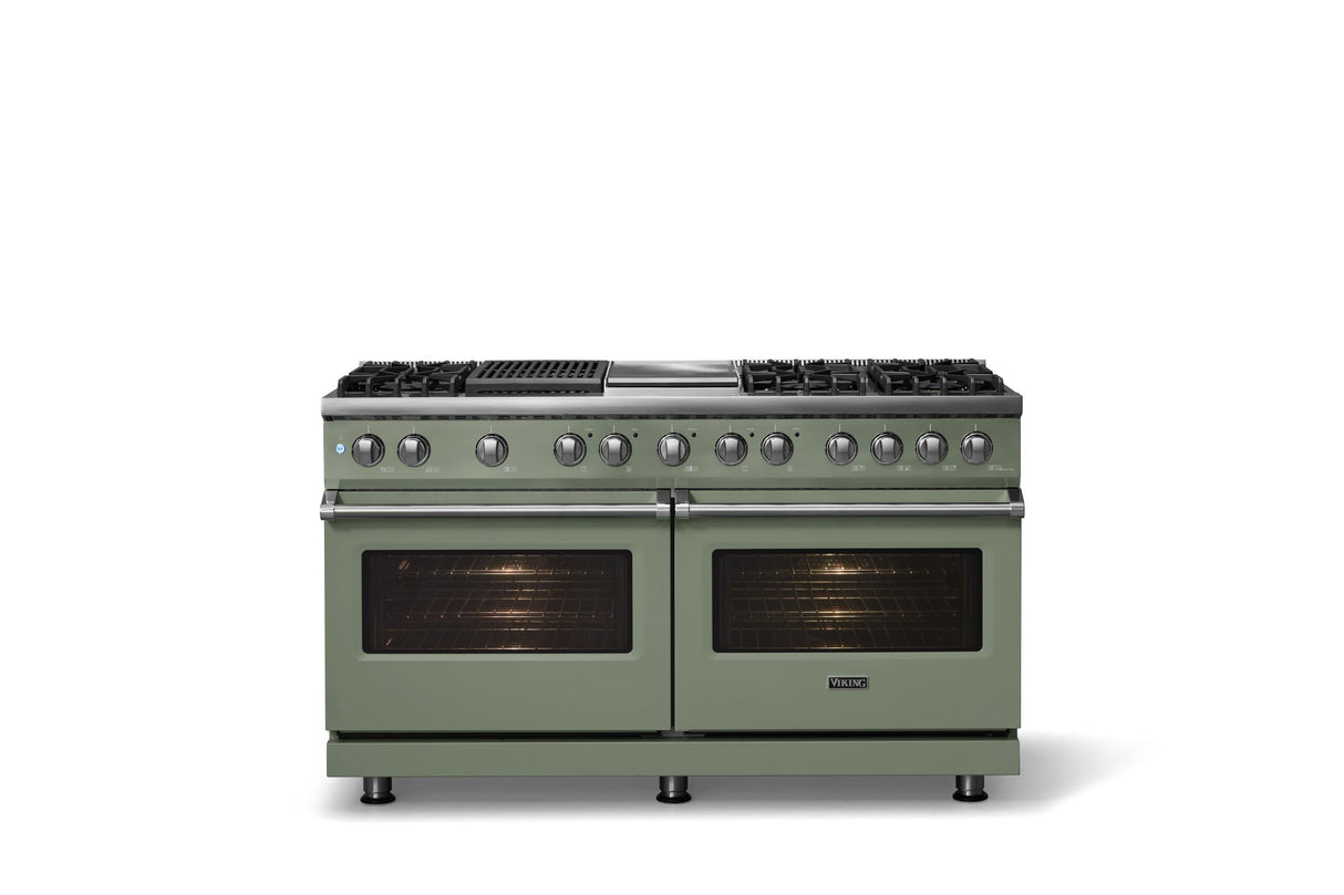 60"W.Dual Fuel Range (Finish: Eucalyptus, Trim: Polished Chrome, Fuel: Natural Gas)