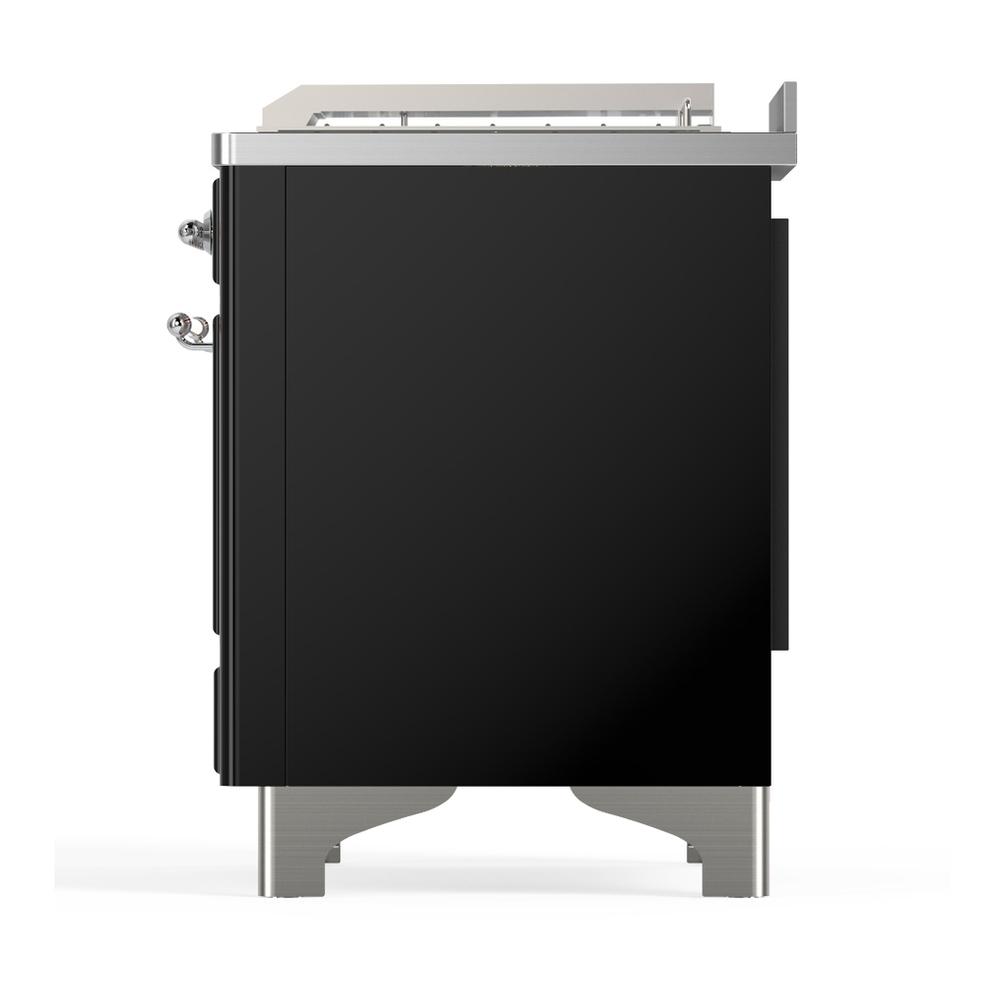 ILVE UM48FSQNR3BKC Majestic III 48 inch Dual Fuel Range with 5 Black Brass Burners, Griddle and French Top, Dual Function Burner up to 25,000 BTU (Natural Gas, Solid Door, Glossy Black, Chrome)
