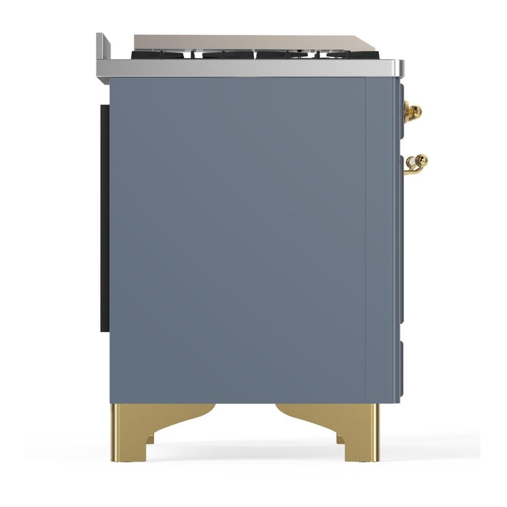 ILVE UM36FQNR3BGGLP Majestic III 36 inch Dual Fuel Range with 6 Black Brass Burners and Griddle, Dual Function Burner up to 25,000 BTU (Solid Door, Blue Grey, Brass, Liquid Propane)