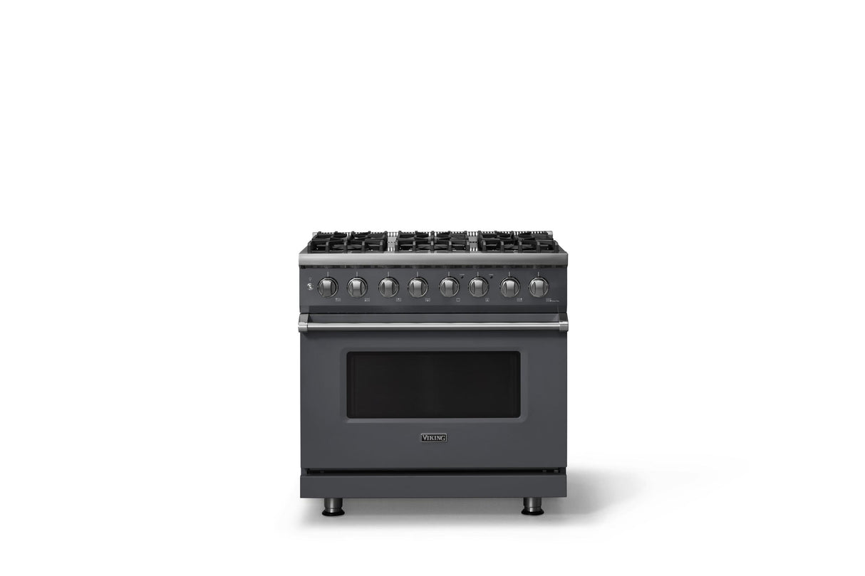 36"W. Dual Fuel Range (Burner: 6b, Finish: Cast Black, Trim: Polished Chrome, Fuel: Propane)