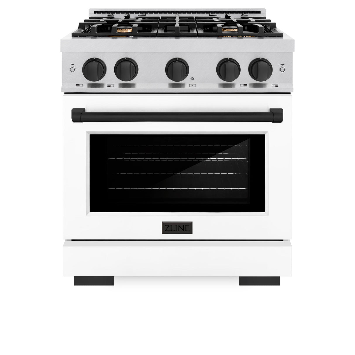 ZLINE Autograph Edition 30 in. 4.2 cu. ft. Select Gas Range with 4 Burner Cooktop and Convection Gas Oven in DuraSnow' Stainless Steel with White Matte Door and Matte Black Accents (HGRSZ-WM-30-MB)
