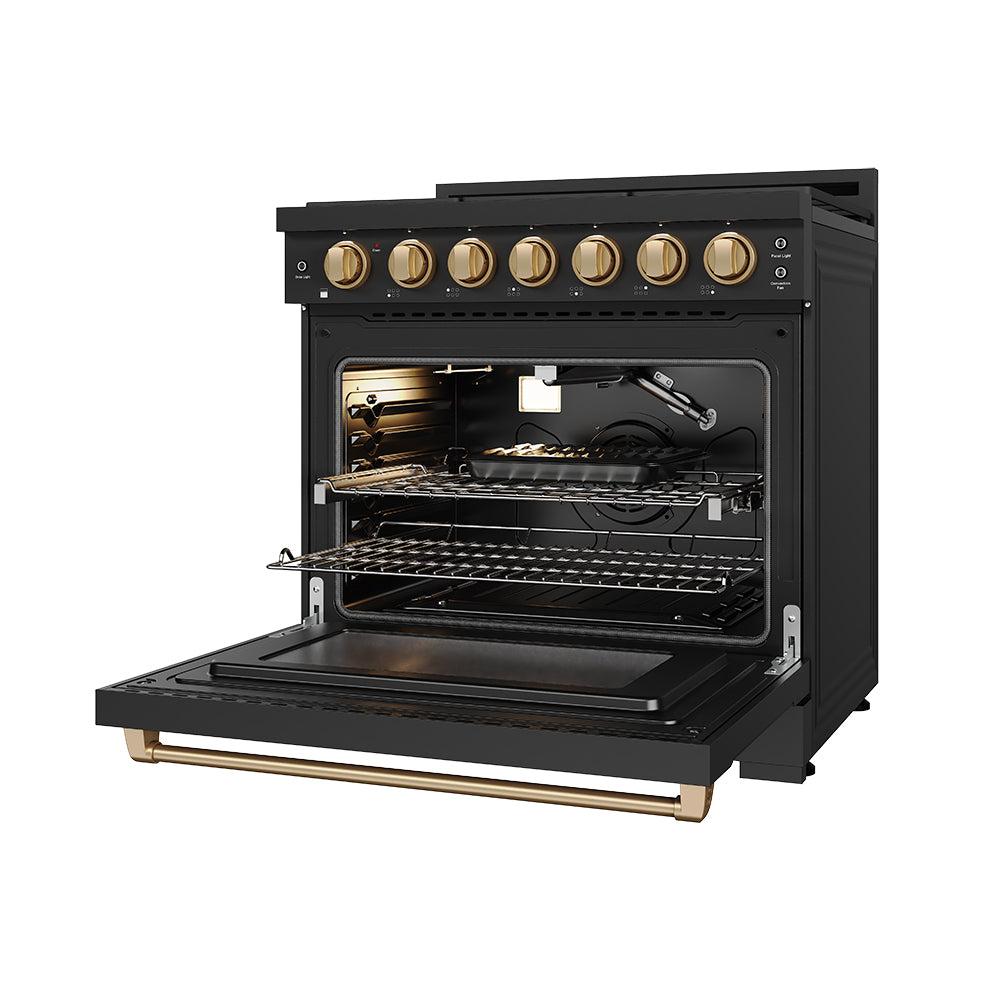 36 Inch Professional Liquid Propane Range With Precision Knob In Black and Bronze Gordon Ramsay Series