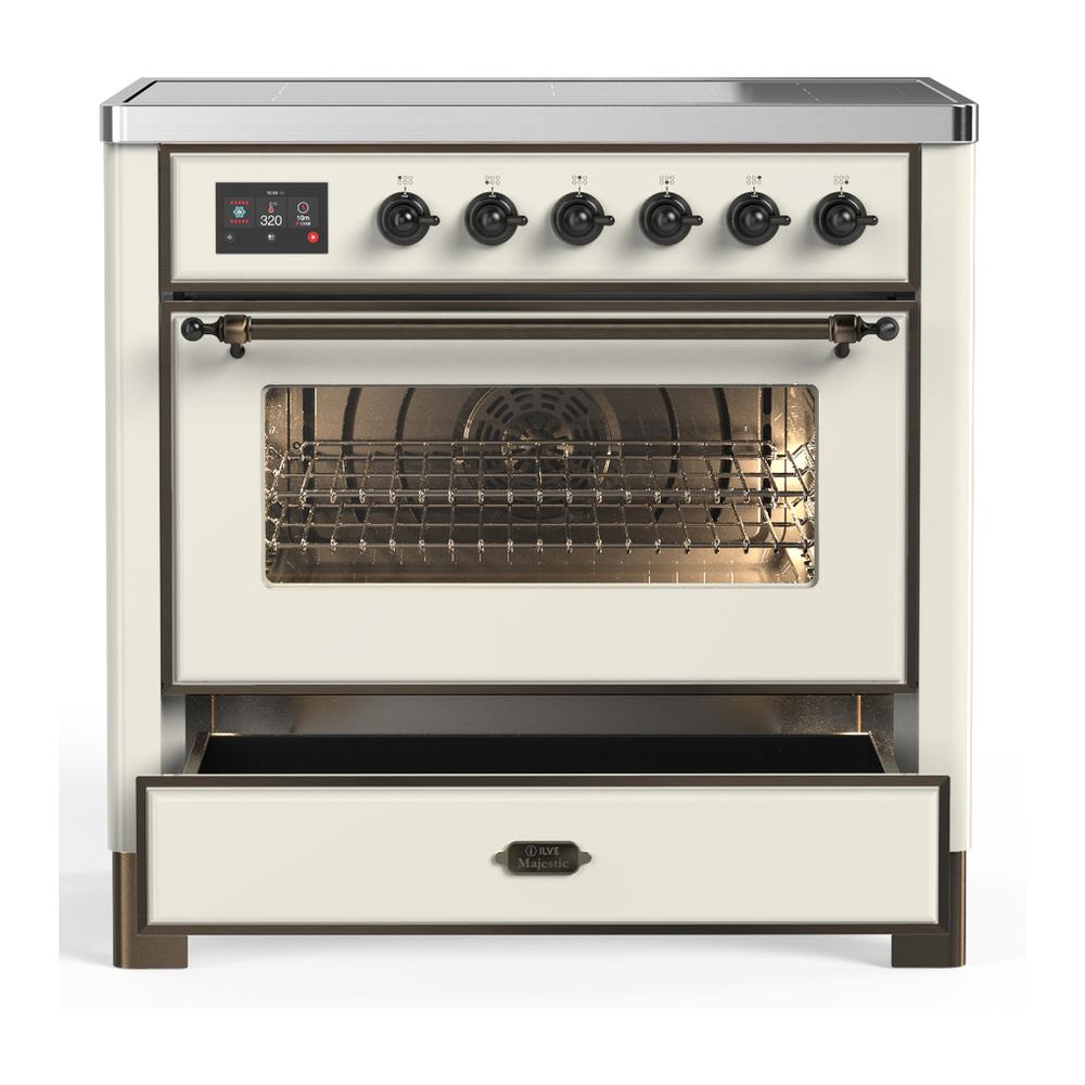 ILVE UMIB36NR3AWB Majestic III 36 inch Induction Range with 6 Elements, 3.5 cu. ft. Total Oven Capacity (Triple Glass Door, Antique White, Burnished)