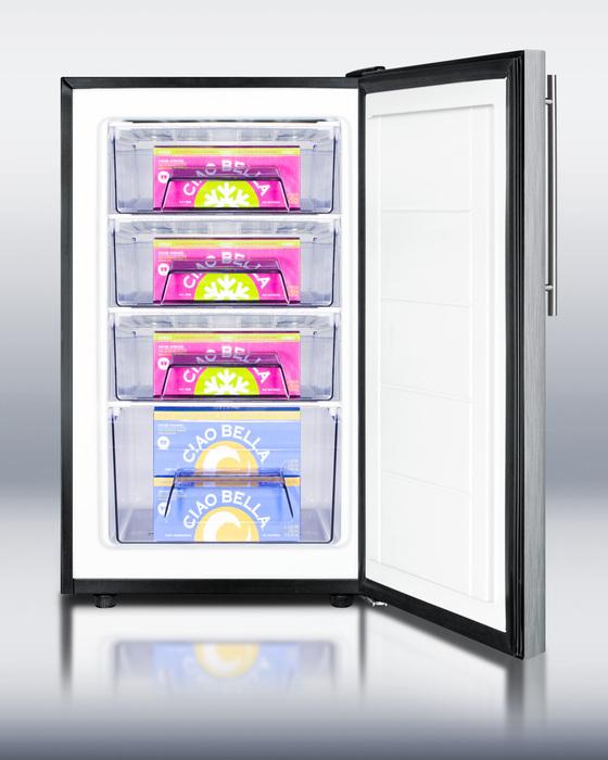 ADA Compliant 20" Wide Built-in Undercounter All-freezer, -20 C Capable With A Stainless Steel Door, Thin Handle and Black Cabinet
