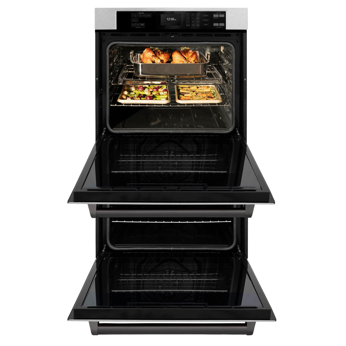 ZLINE 30 in. Autograph Edition Professional True Convection Double Wall Oven with Air Fry and Self Clean in DuraSnow' Stainless Steel with Matte Black Handles (WADSZ-30-MB)