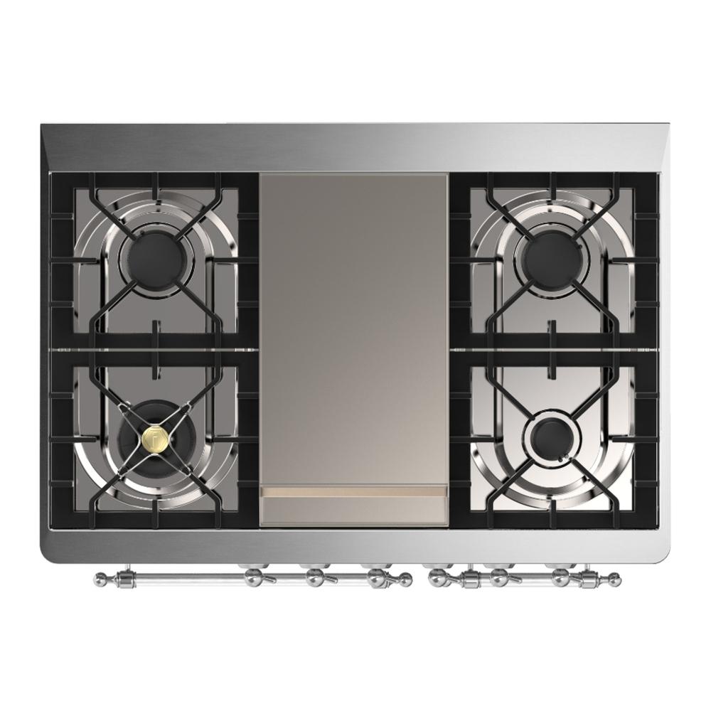ILVE UMD40FQNR3WHC Majestic III 40 inch Dual Fuel Range with 6 Burners and Griddle, Dual Function Burner up to 25,000 BTU (Natural Gas, Solid Door, White, Chrome)