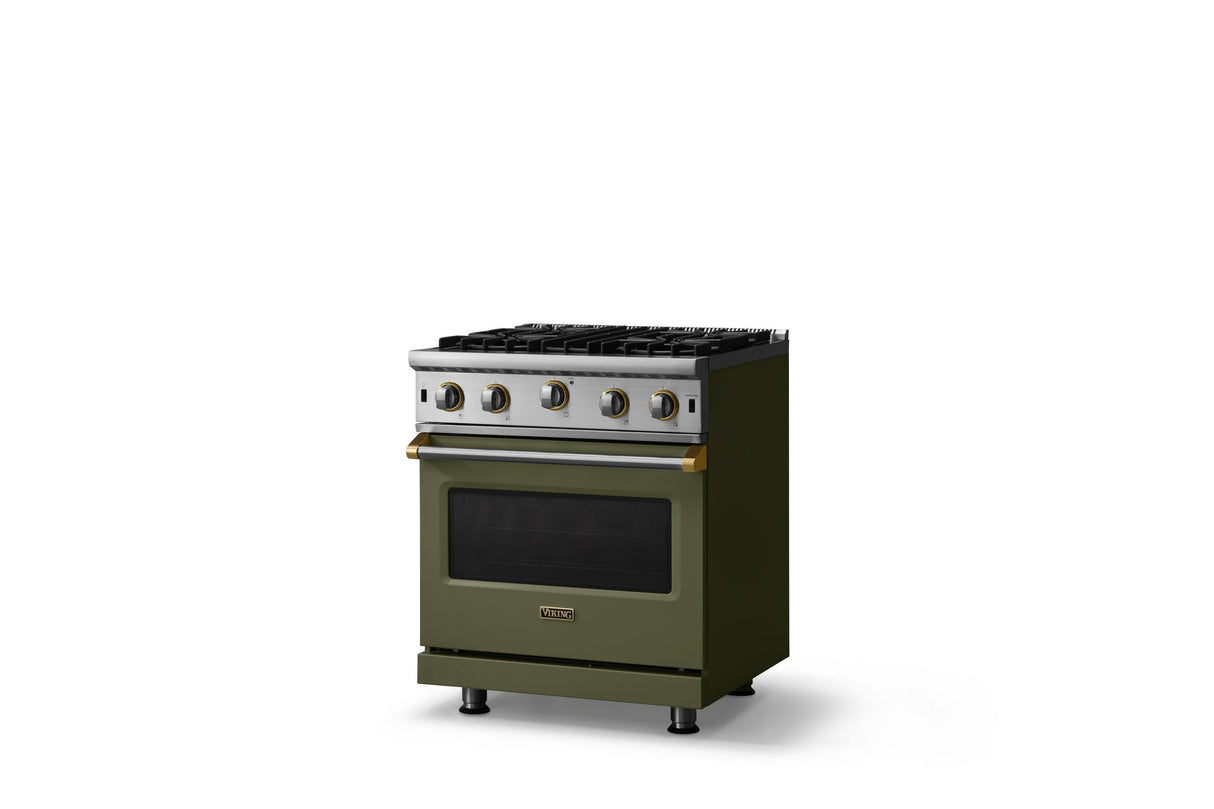 30"W. Open Burner Gas Range (Finish: Martini, Trim: Brushed Brass, Fuel: Natural Gas)