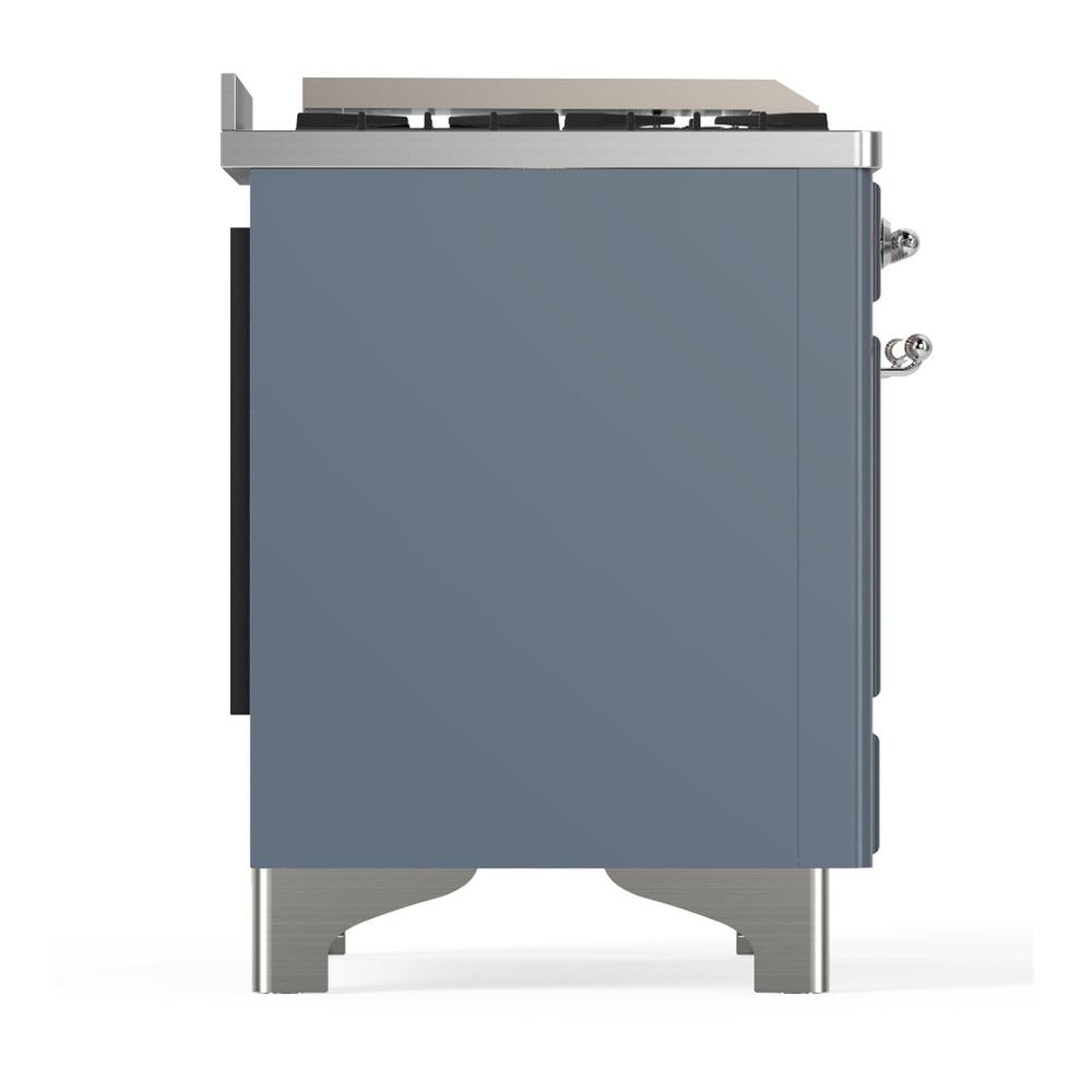 ILVE UM60FNR3BGCLP Majestic III 60 inch Dual Fuel Range with 9 Burners and Griddle, Dual Function Burner up to 25,000 BTU (Liquid Propane, Triple Glass Door, Blue Grey, Chrome)