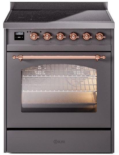 Nostalgie II 30 Inch Electric Freestanding Range in Matte Graphite with Copper Trim