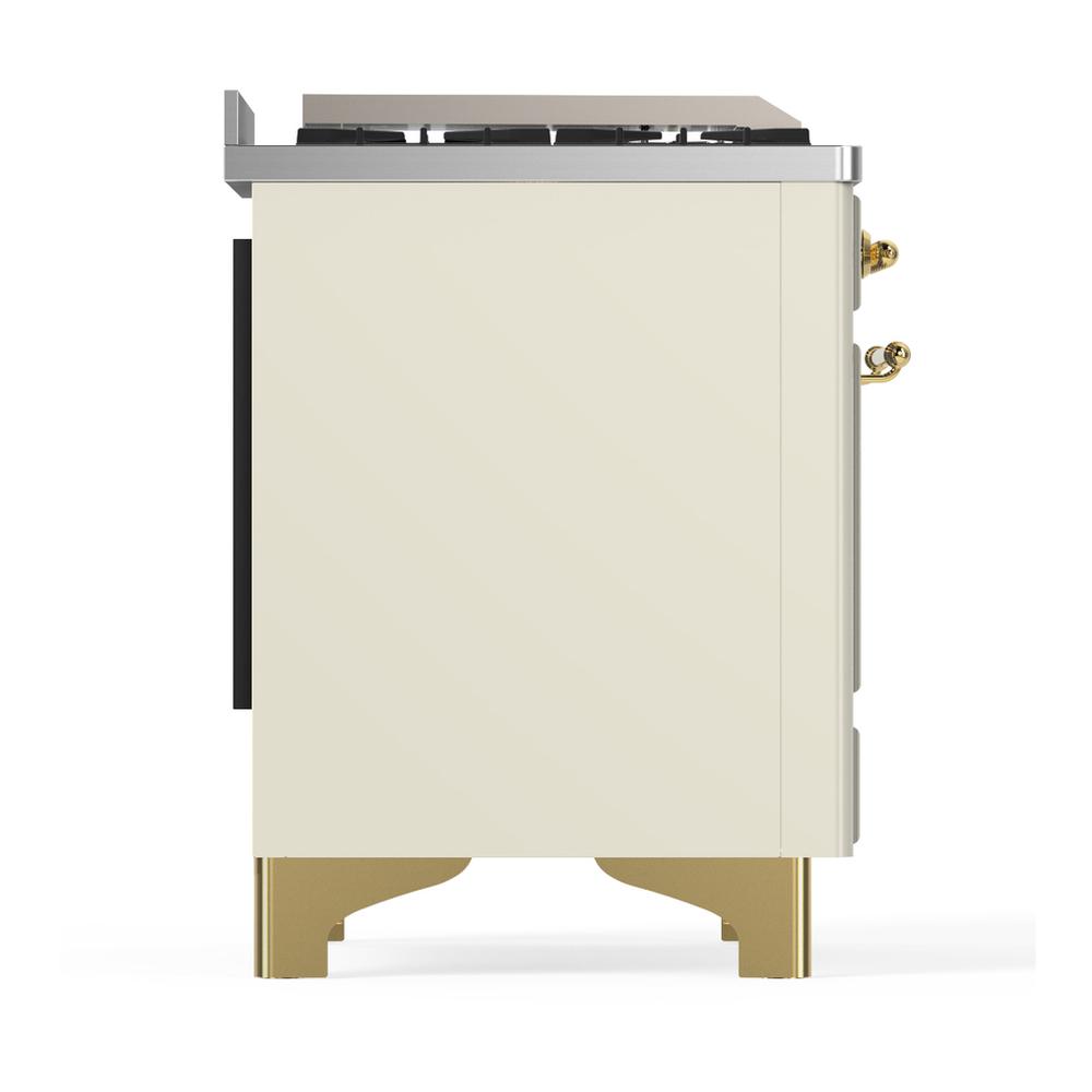 ILVE UM48FQNR3AWG Majestic III 48 inch Dual Fuel Range with 8 Burners and Griddle, Dual Function Burner up to 25,000 BTU (Natural Gas, Solid Door, Antique White, Brass)