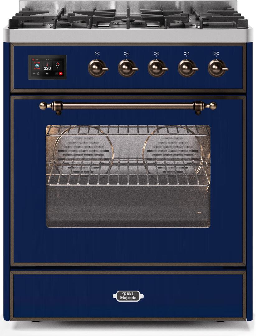 Majestic II 30 Inch Dual Fuel Liquid Propane Freestanding Range in Blue with Bronze Trim