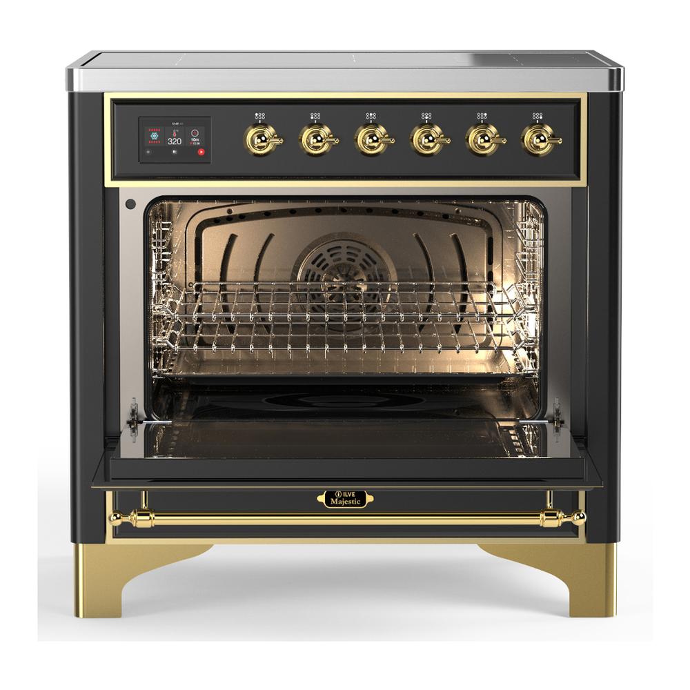 ILVE UMIB36NR3MGG Majestic III 36 inch Induction Range with 6 Elements, 3.5 cu. ft. Total Oven Capacity (Triple Glass Door, Graphite Matte, Brass)