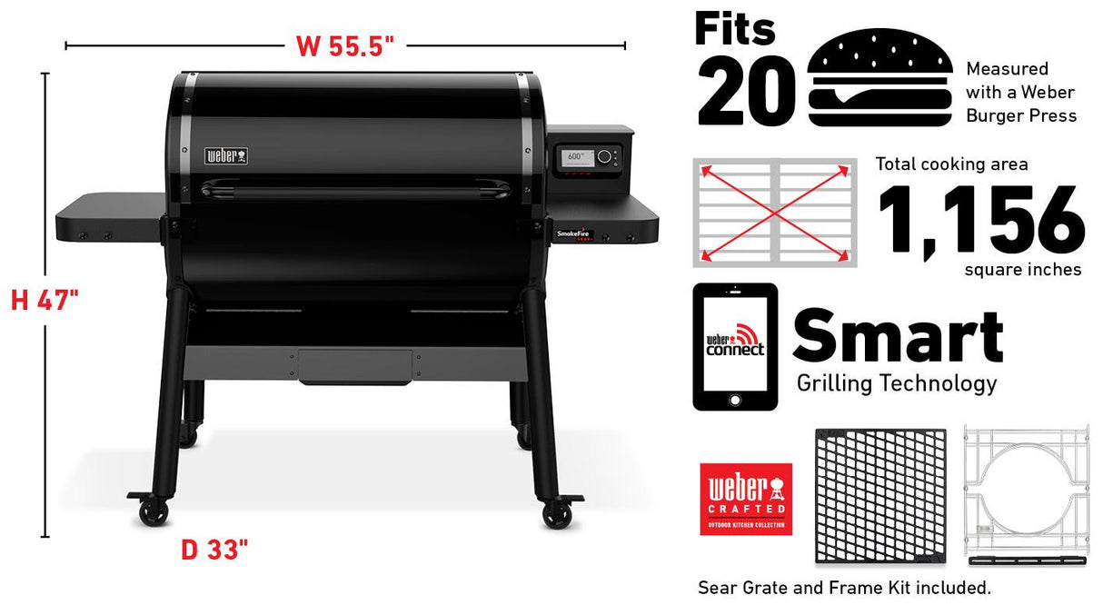 SmokeFire Sear+ ELX6 Wood Fired Pellet Grill - Black