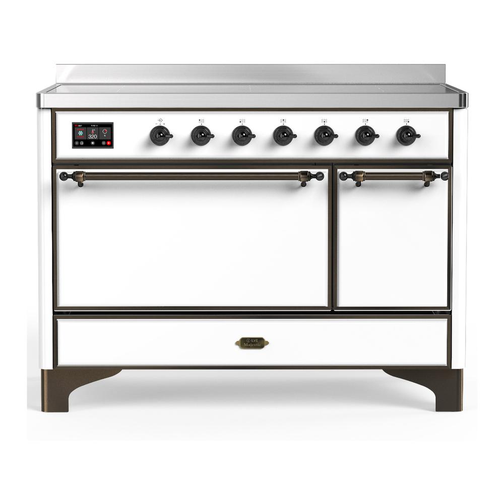 ILVE UMIB48QNR3WHB Majestic III 48 inch Induction Range with 6 Elements, 5.02 cu. ft. Total Oven Capacity (Solid Door, White, Burnished)