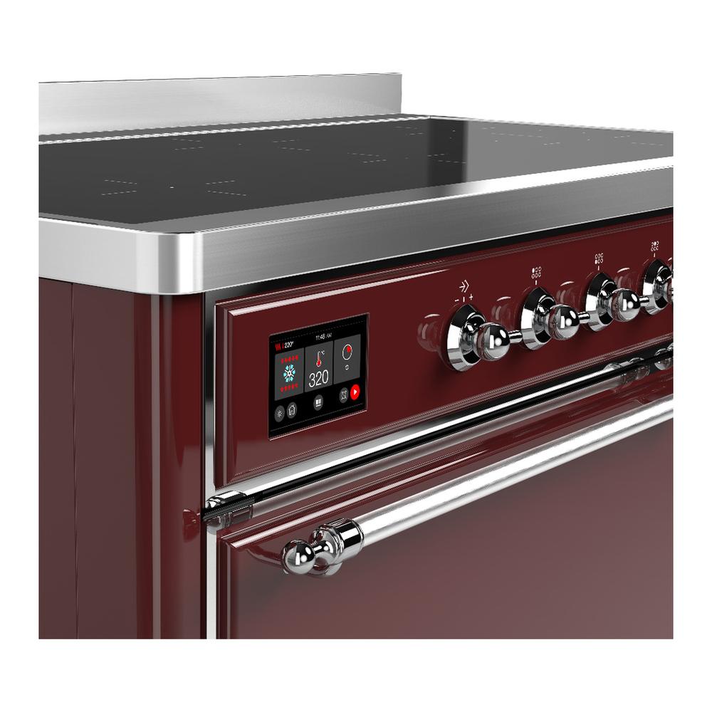 ILVE UMIB48QNR3BUC Majestic III 48 inch Induction Range with 6 Elements, 5.02 cu. ft. Total Oven Capacity (Solid Door, Burgundy, Chrome)