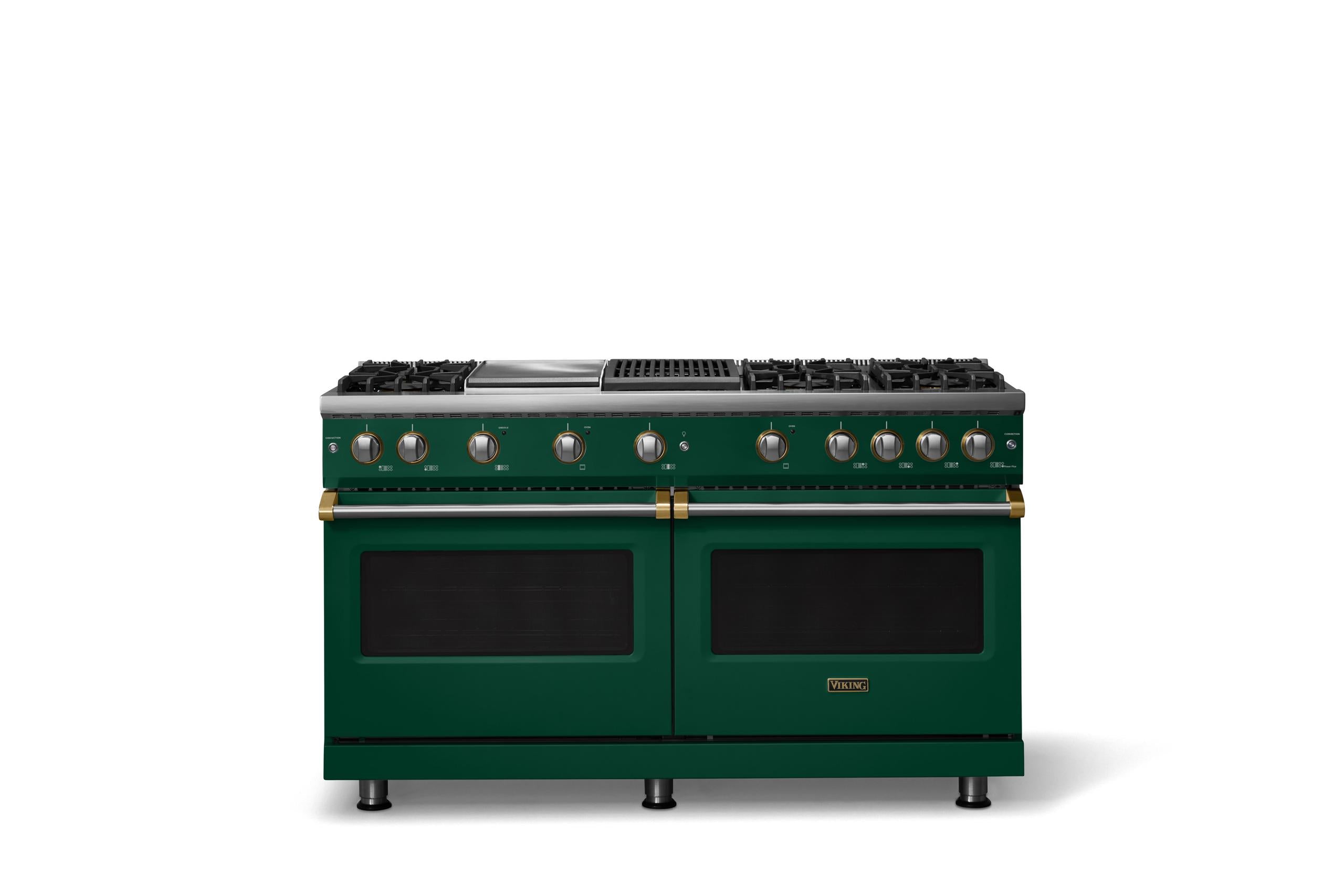 60"W. Sealed Burner Gas Range (Finish: Ivy, Trim: Brushed Brass, Fuel: Natural Gas)