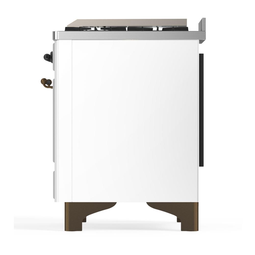 ILVE UM36FQNR3WHB Majestic III 36 inch Dual Fuel Range with 6 Black Brass Burners and Griddle, Dual Function Burner up to 25,000 BTU (Solid Door, White, Burnished, Natural Gas)