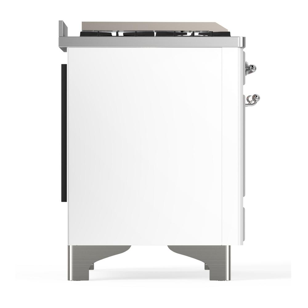 ILVE UM36FNR3WHCLP Majestic III 36 inch Dual Fuel Range with 6 Black Brass Burners and Griddle, Dual Function Burner up to 25,000 BTU (Triple Glass Door, White, Chrome, Liquid Propane)