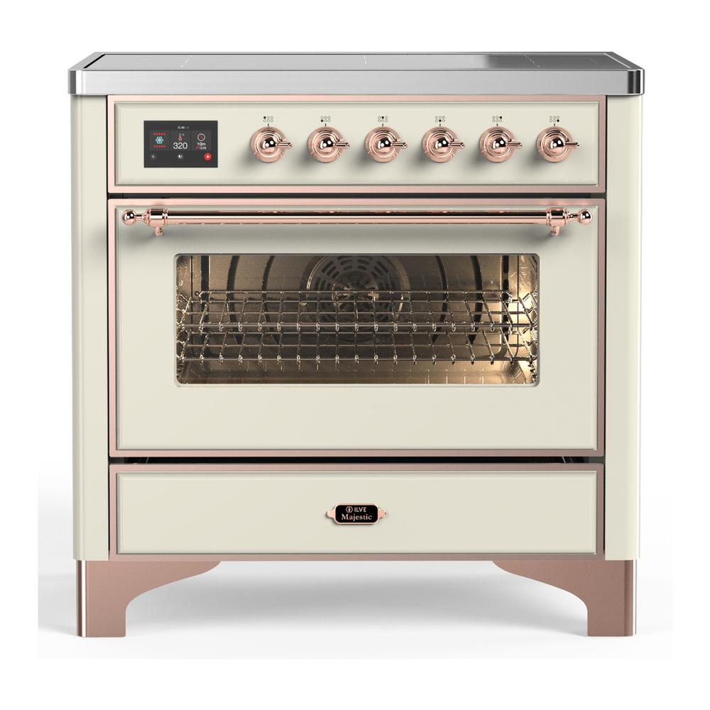 ILVE UMIB36NR3AWP Majestic III 36 inch Induction Range with 6 Elements, 3.5 cu. ft. Total Oven Capacity (Triple Glass Door, Antique White, Copper)