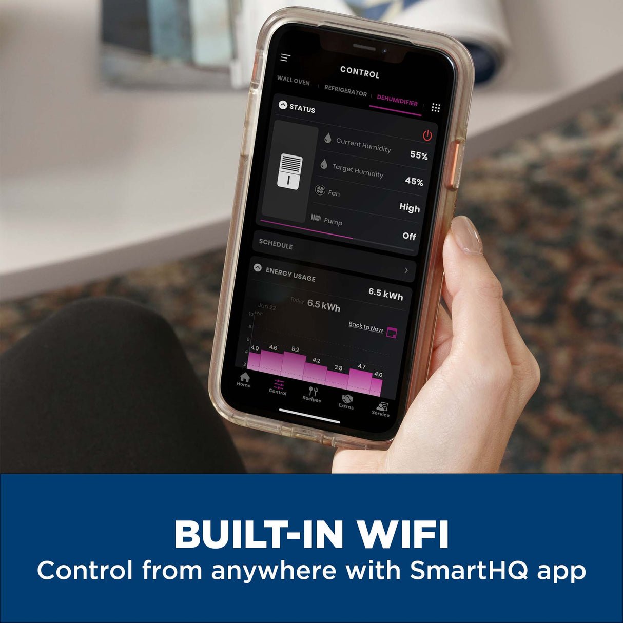 GE® 50 Pint Portable Dehumidifier with Smart Dry for Wet Spaces