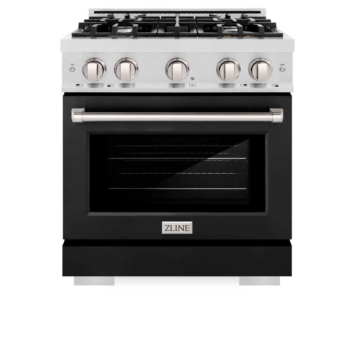 ZLINE 30 in. 4.2 cu. ft. Select Dual Fuel Range with 4 Burner Gas Cooktop and Electric Convection Oven in DuraSnow' Stainless Steel with Black Matte Door (HDRS-BLM-30)