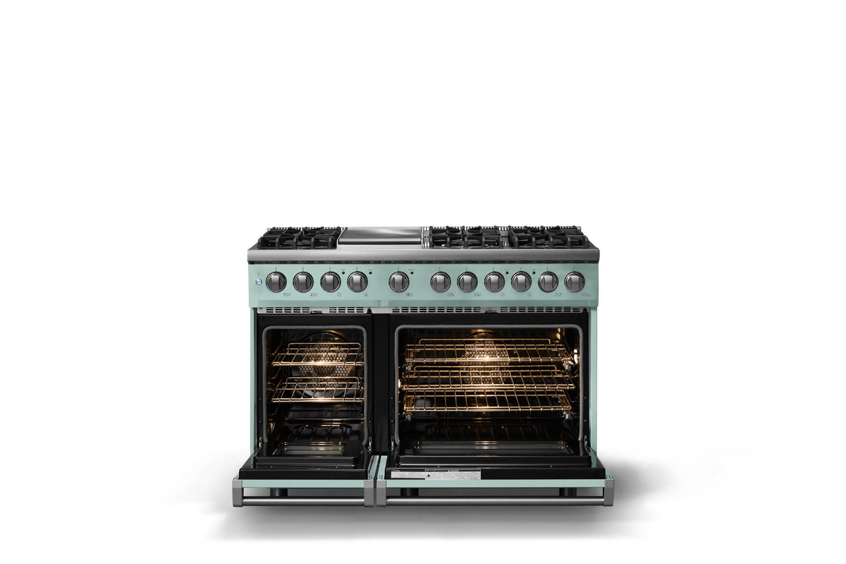 48"W. Dual Fuel Range (Burner: 6g, Finish: Splash, Trim: Polished Chrome, Fuel: Natural Gas)