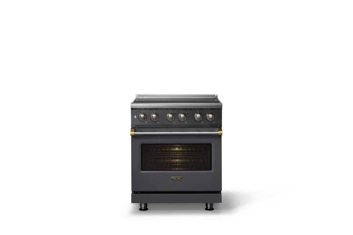 30"W. Induction Range (Finish: Cast Black, Trim: Brushed Brass)