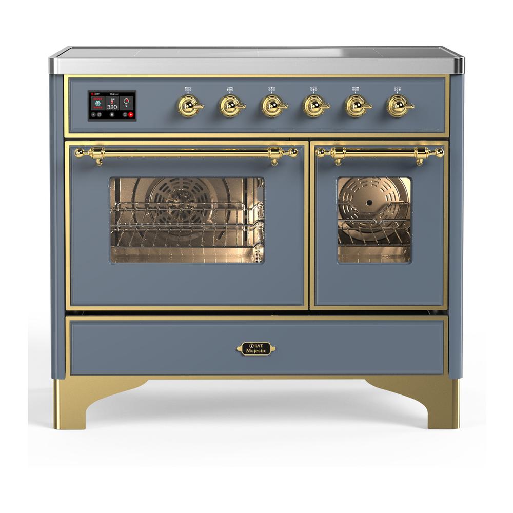 ILVE UMDIB40NR3BGG Majestic III 40 inch Induction Range with 6 Elements, 3.82 cu. ft. Total Oven Capacity (Triple Glass Door, Blue Grey, Brass)