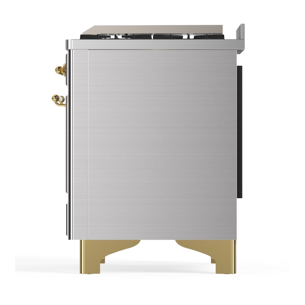 ILVE UM48FNR3SSG Majestic III 48 inch Dual Fuel Range with 8 Burners and Griddle, Dual Function Burner up to 25,000 BTU (Natural Gas, Triple Glass Door, Stainless Steel, Brass)