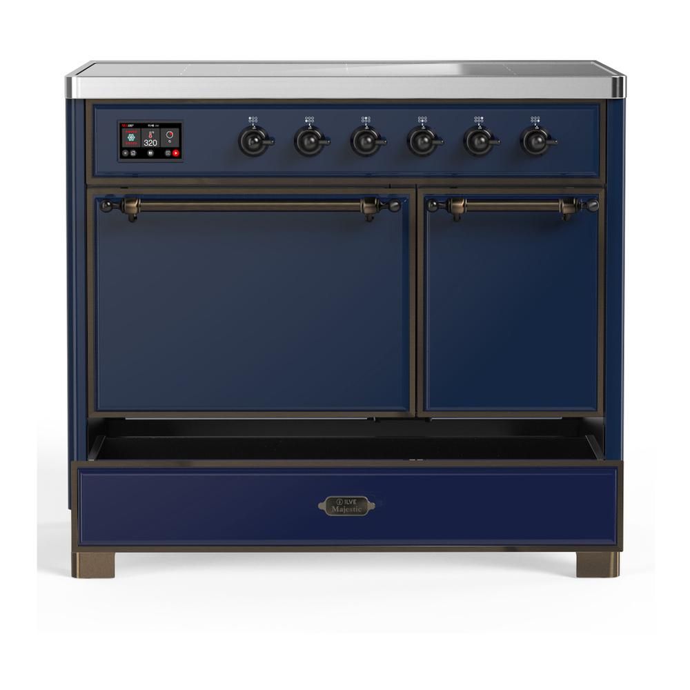 ILVE UMDIB40QNR3MBB Majestic III 40 inch Induction Range with 6 Elements, 3.82 cu. ft. Total Oven Capacity (Solid Door, Midnight Blue, Burnished)