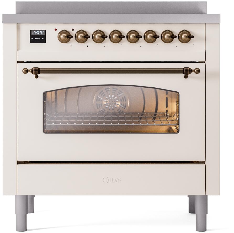 Nostalgie II 36 Inch Electric Freestanding Range in Antique White with Bronze Trim