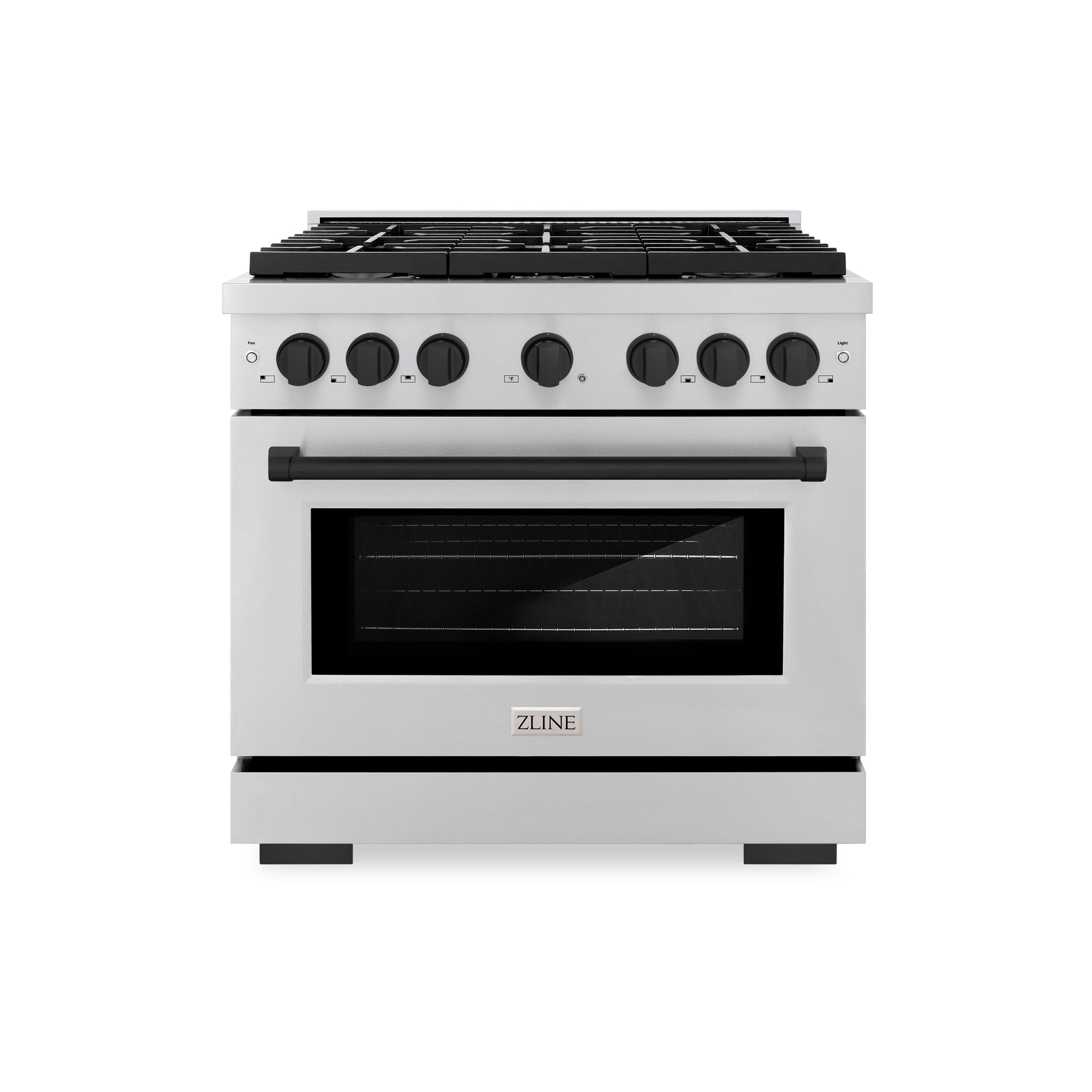 ZLINE Autograph Edition 36 in. 5.2 cu. ft. 6 Burner Gas Range with Convection Gas Oven in Stainless Steel and Matte Black Accents (SGRZ-36-MB)