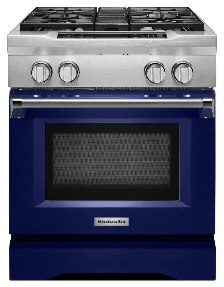 30'' 4-Burner Dual Fuel Freestanding Range, Commercial-Style - Cobalt Blue