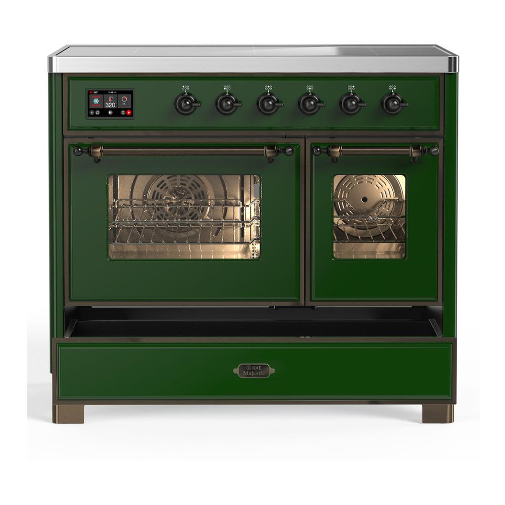 ILVE UMDIB40NR3EGB Majestic III 40 inch Induction Range with 6 Elements, 3.82 cu. ft. Total Oven Capacity (Triple Glass Door, Emerald Green, Burnished)
