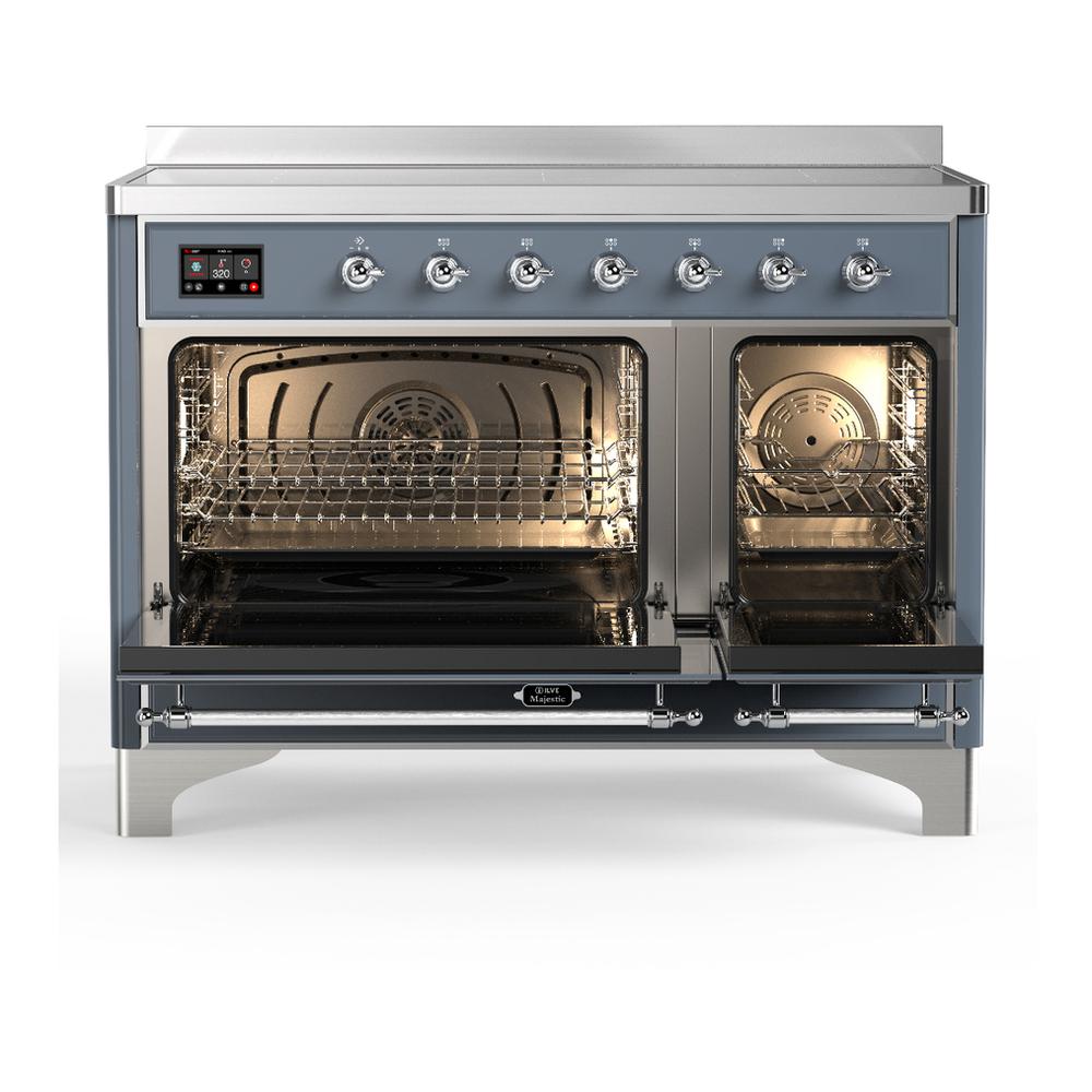 ILVE UMIB48QNR3BGC Majestic III 48 inch Induction Range with 6 Elements, 5.02 cu. ft. Total Oven Capacity (Solid Door, Blue Grey, Chrome)