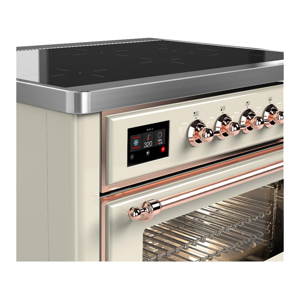 ILVE UMIB36NR3AWP Majestic III 36 inch Induction Range with 6 Elements, 3.5 cu. ft. Total Oven Capacity (Triple Glass Door, Antique White, Copper)