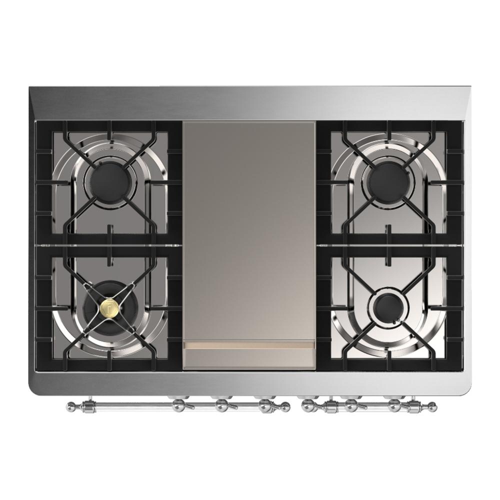 ILVE UMD40FNR3MGC Majestic III 40 inch Dual Fuel Range with 6 Burners and Griddle, Dual Function Burner up to 25,000 BTU (Natural Gas, Triple Glass Door, Graphite Matte, Chrome)
