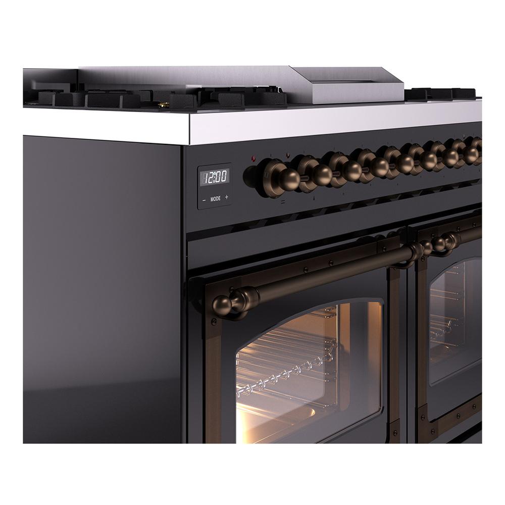 ILVE UND40FNMPBKBLP Nostalgie II Noblesse 40 inch Dual Fuel Range (Liquid Propane, Triple Glass Door, Glossy Black, Burnished)