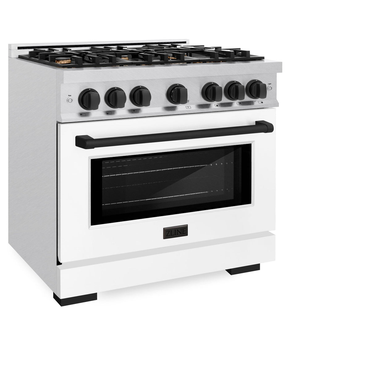ZLINE Autograph Edition 36 in. 5.2 cu. ft. Select Gas Range with 6 Burner Cooktop and Convection Gas Oven in DuraSnow' Stainless Steel with White Matte Door and Matte Black Accents (HGRSZ-WM-36-MB)