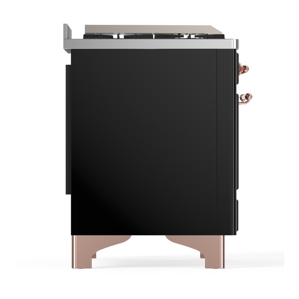 ILVE UM48FNR3BKP Majestic III 48 inch Dual Fuel Range with 8 Burners and Griddle, Dual Function Burner up to 25,000 BTU (Natural Gas, Triple Glass Door, Glossy Black, Copper)