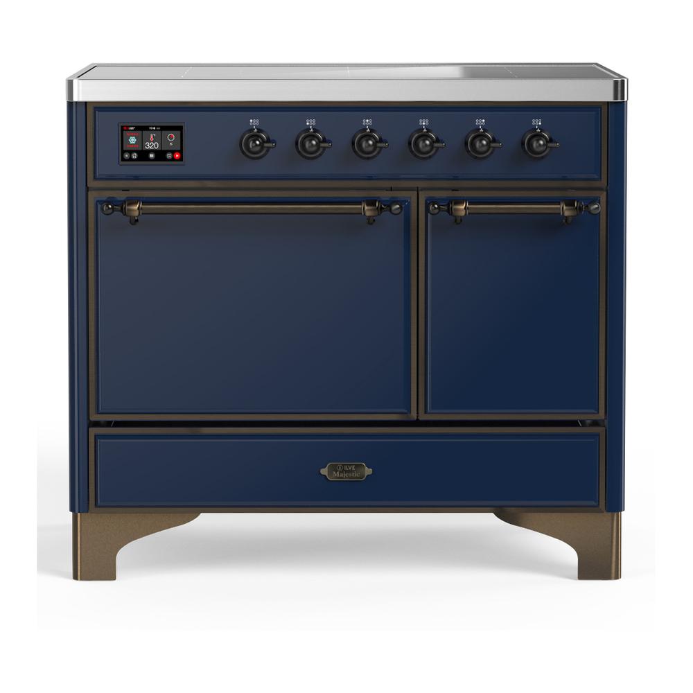 ILVE UMDIB40QNR3MBB Majestic III 40 inch Induction Range with 6 Elements, 3.82 cu. ft. Total Oven Capacity (Solid Door, Midnight Blue, Burnished)