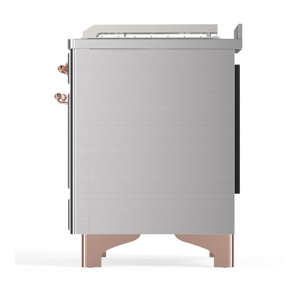 ILVE UM48FSQNR3SSPLP Majestic III 48 inch Dual Fuel Range with 5 Black Brass Burners, Griddle and French Top, Dual Function Burner up to 25,000 BTU (Liquid Propane, Solid Door, Stainless Steel, Copper)