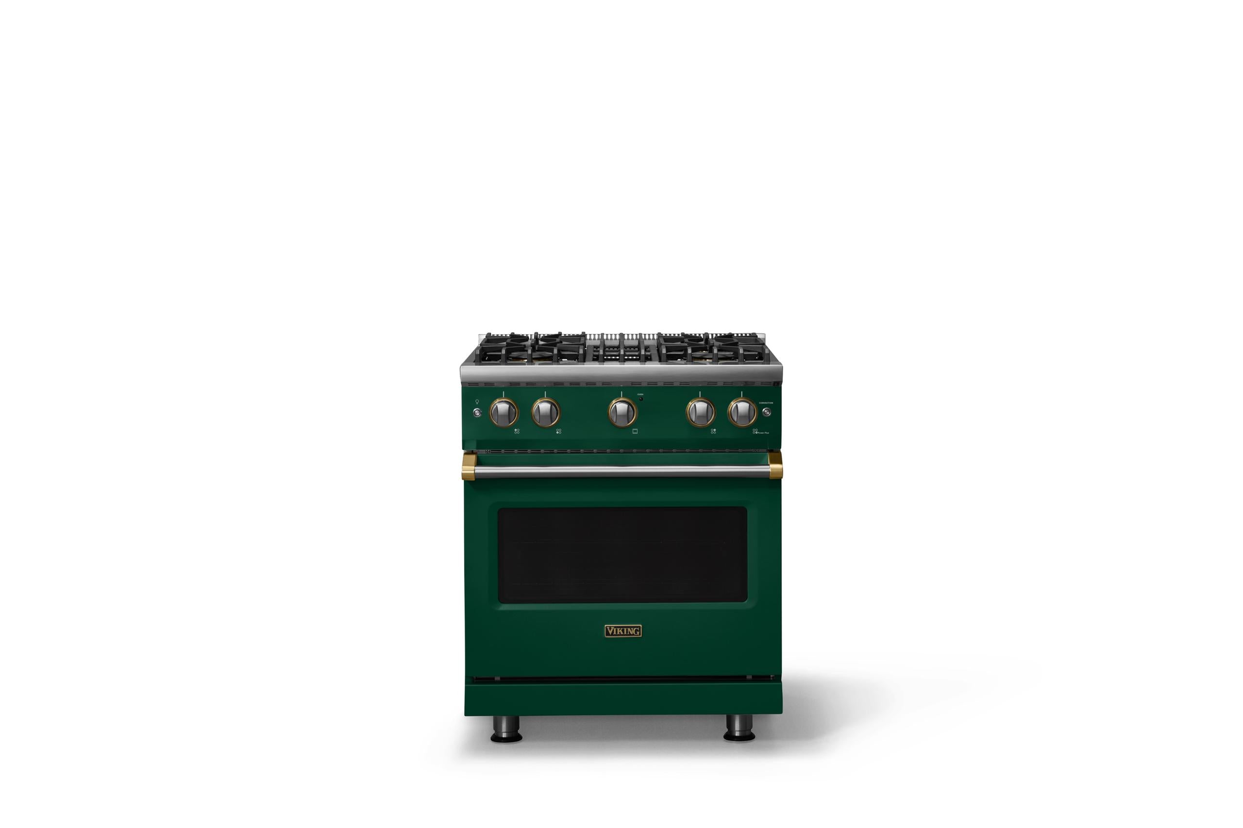 30"W. Sealed Burner Gas Range (Finish: Ivy, Trim: Brushed Brass, Fuel: Propane)